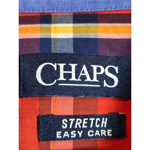 Chaps Button Down Plaid Shirt Orange Blue Long Sleeve Rustic Men's Sz Medium - Picture 7 of 8
